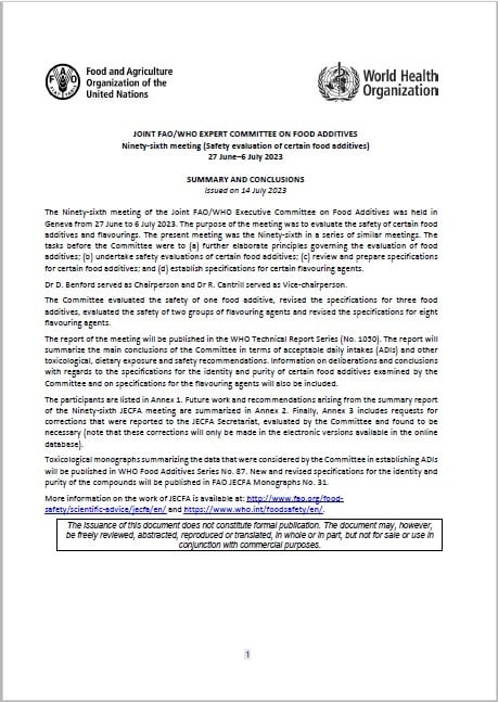 Ninety-sixth meeting - Joint FAO/WHO Expert Committee on Food Additives (JECFA)
