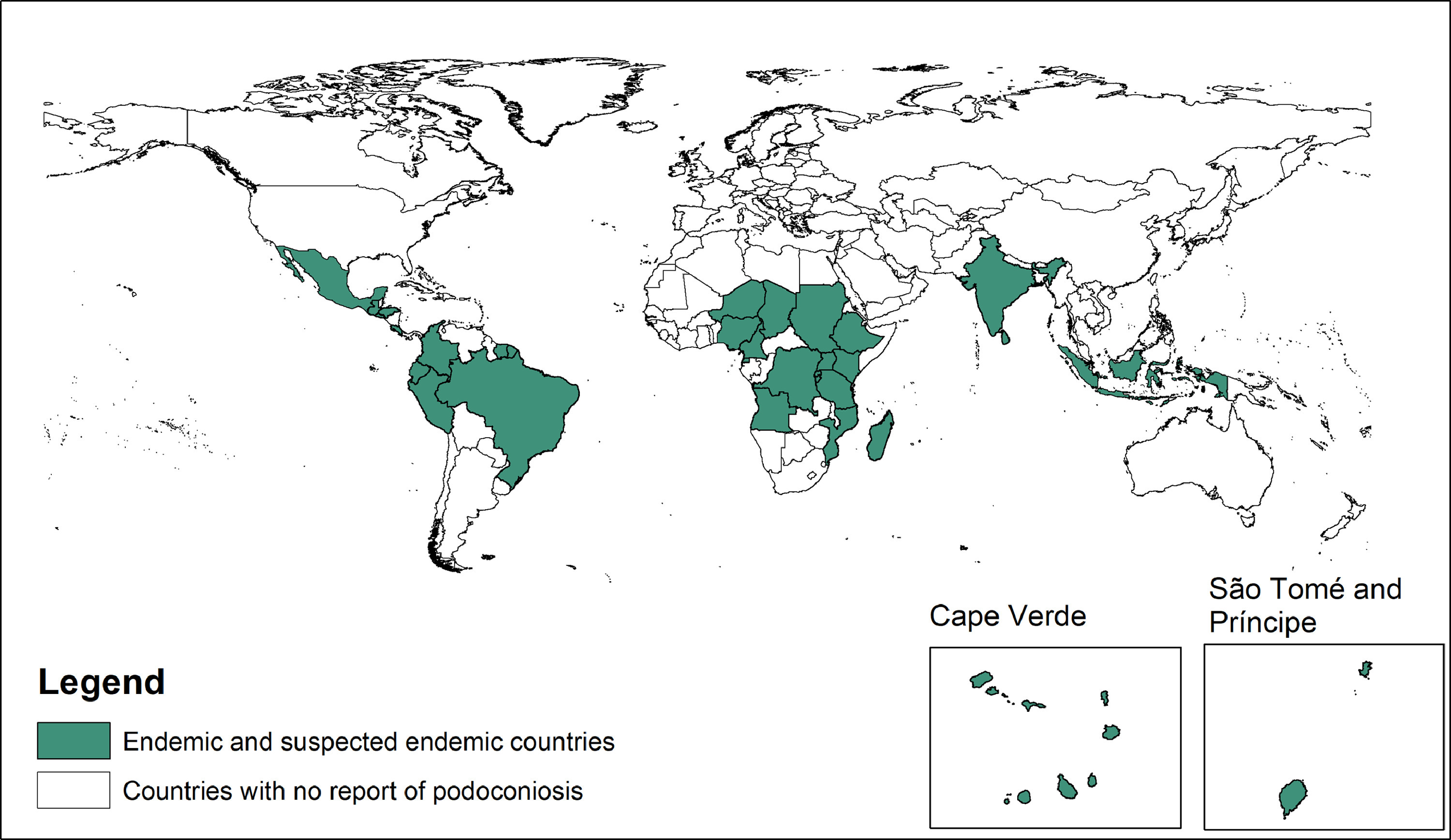 podoconiosis_map Endemic and suspected endemic countries for podoconiosis, 2020