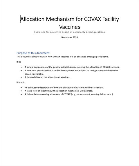 Allocation Mechanism for COVAX Facility Vaccines