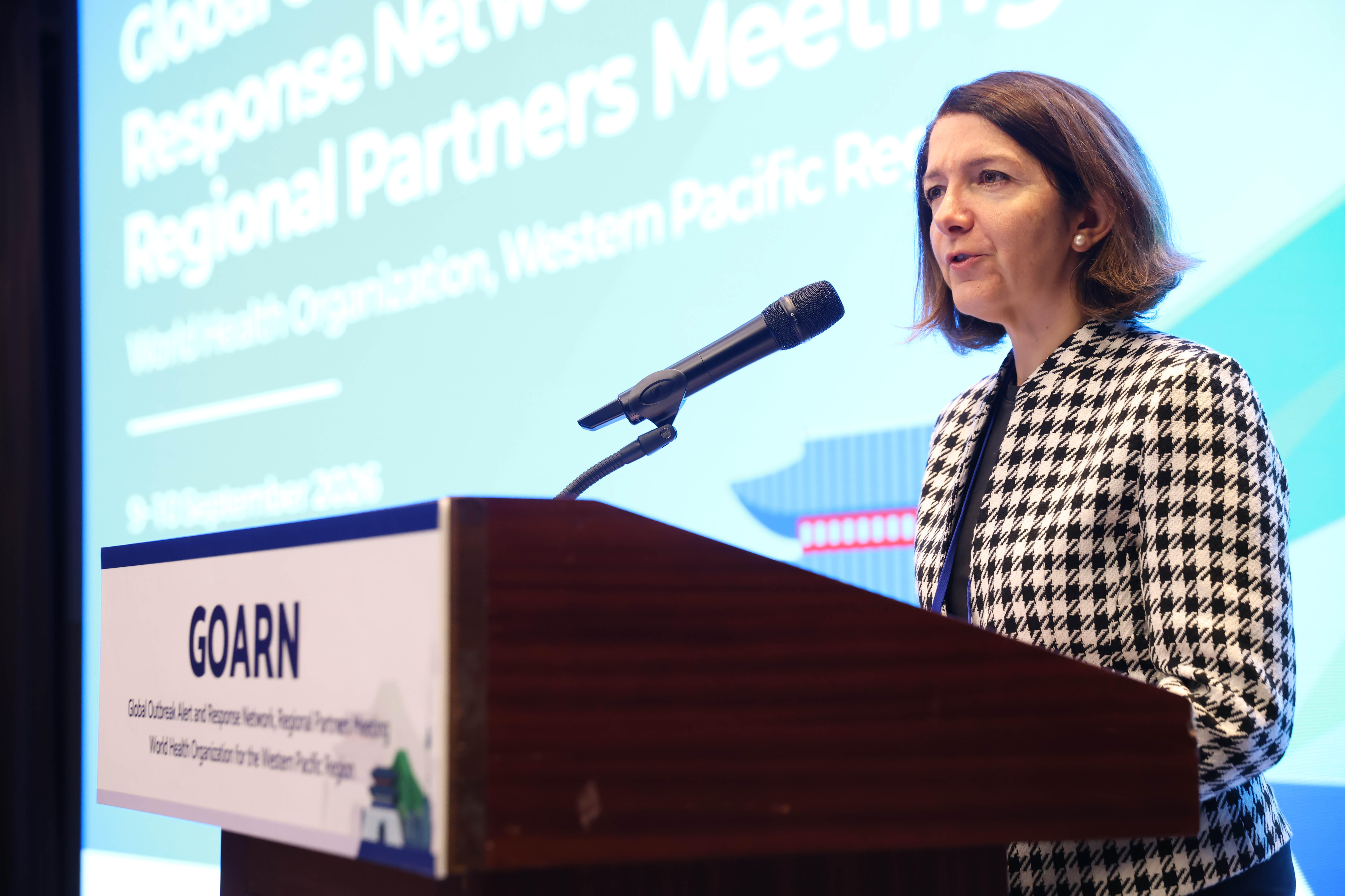 Gina Samaan, WHO Regional Emergency Director, Western Pacific delivers remarks at the meeting